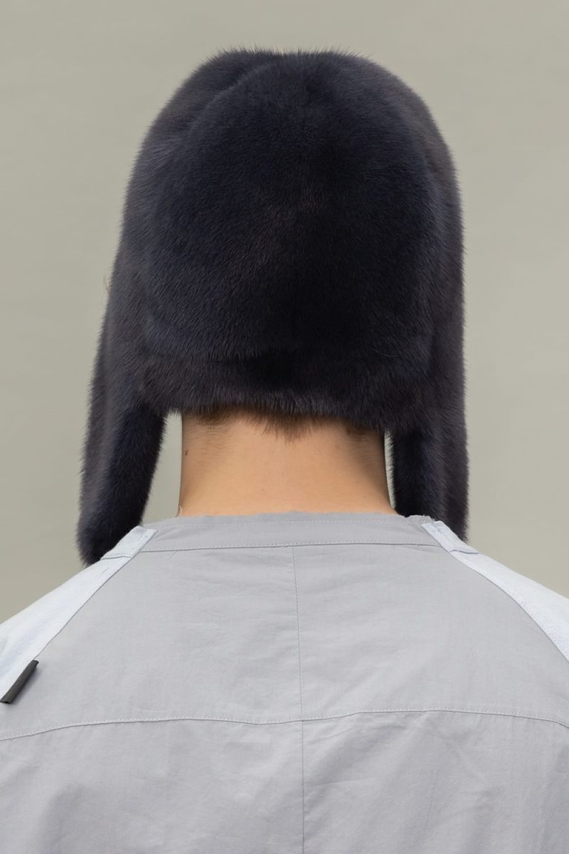 dark purple mink fur hat with ears