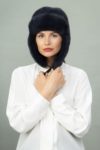 dark purple mink fur hat with ears