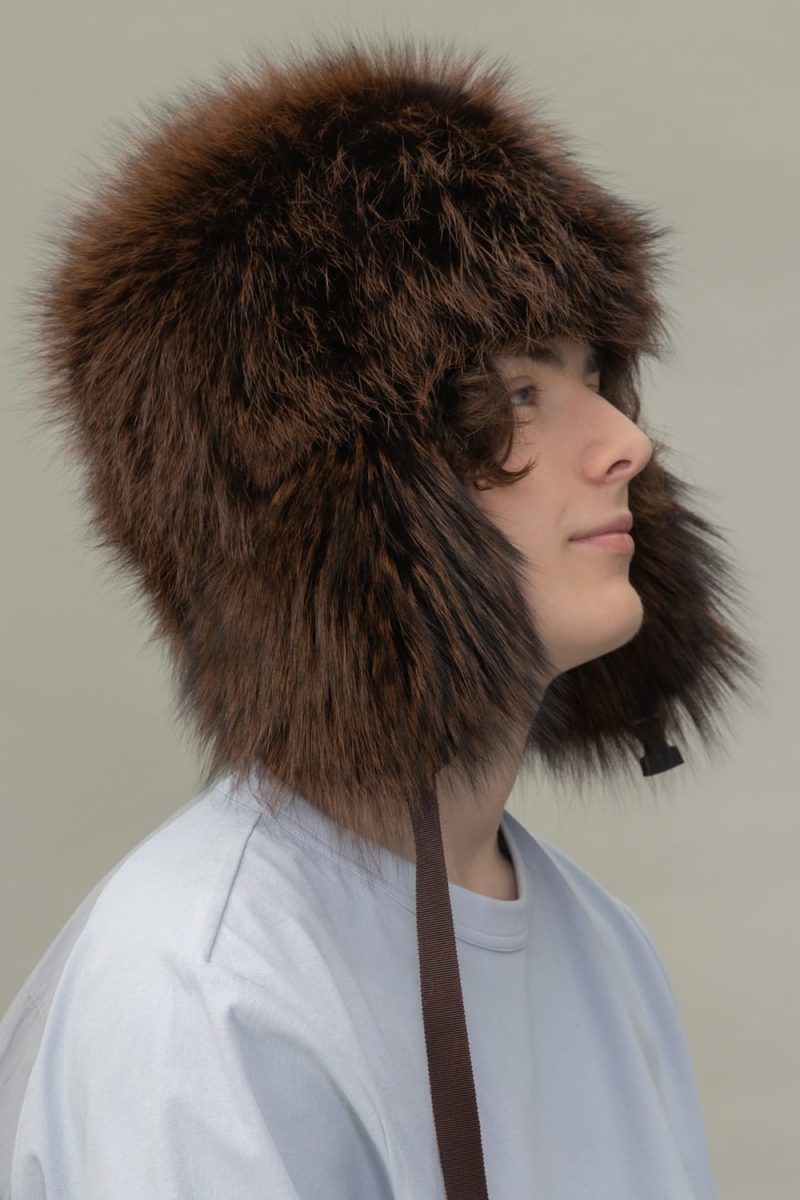 full fur brown fox fur hat with ear flaps