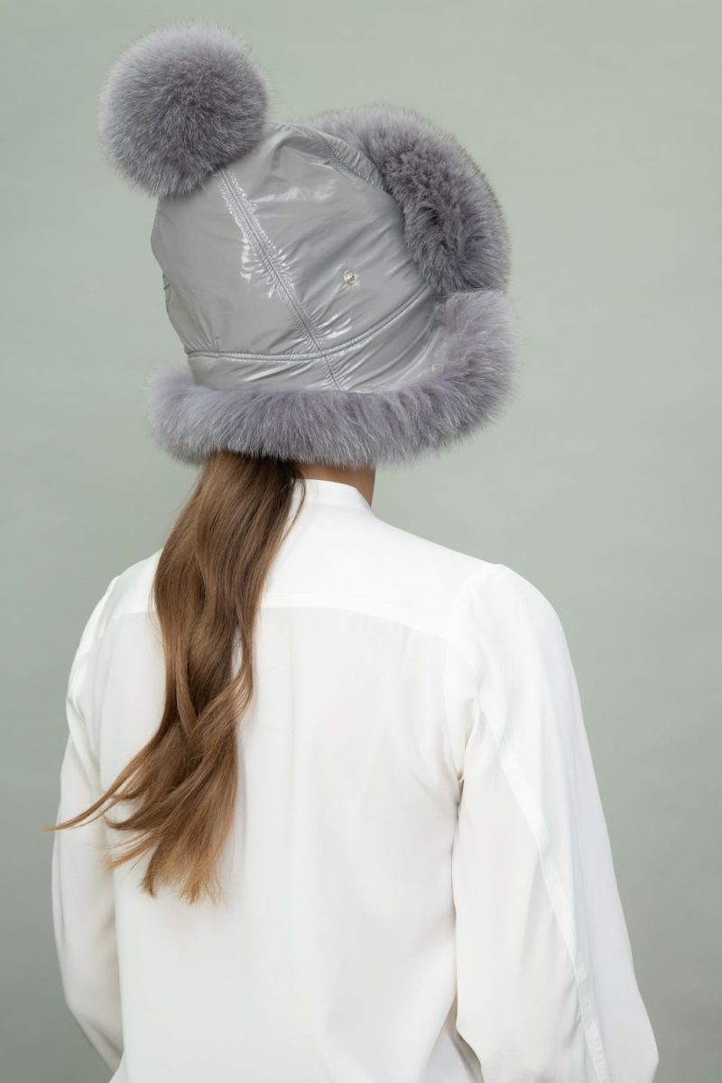 gray fox fur puffy hat