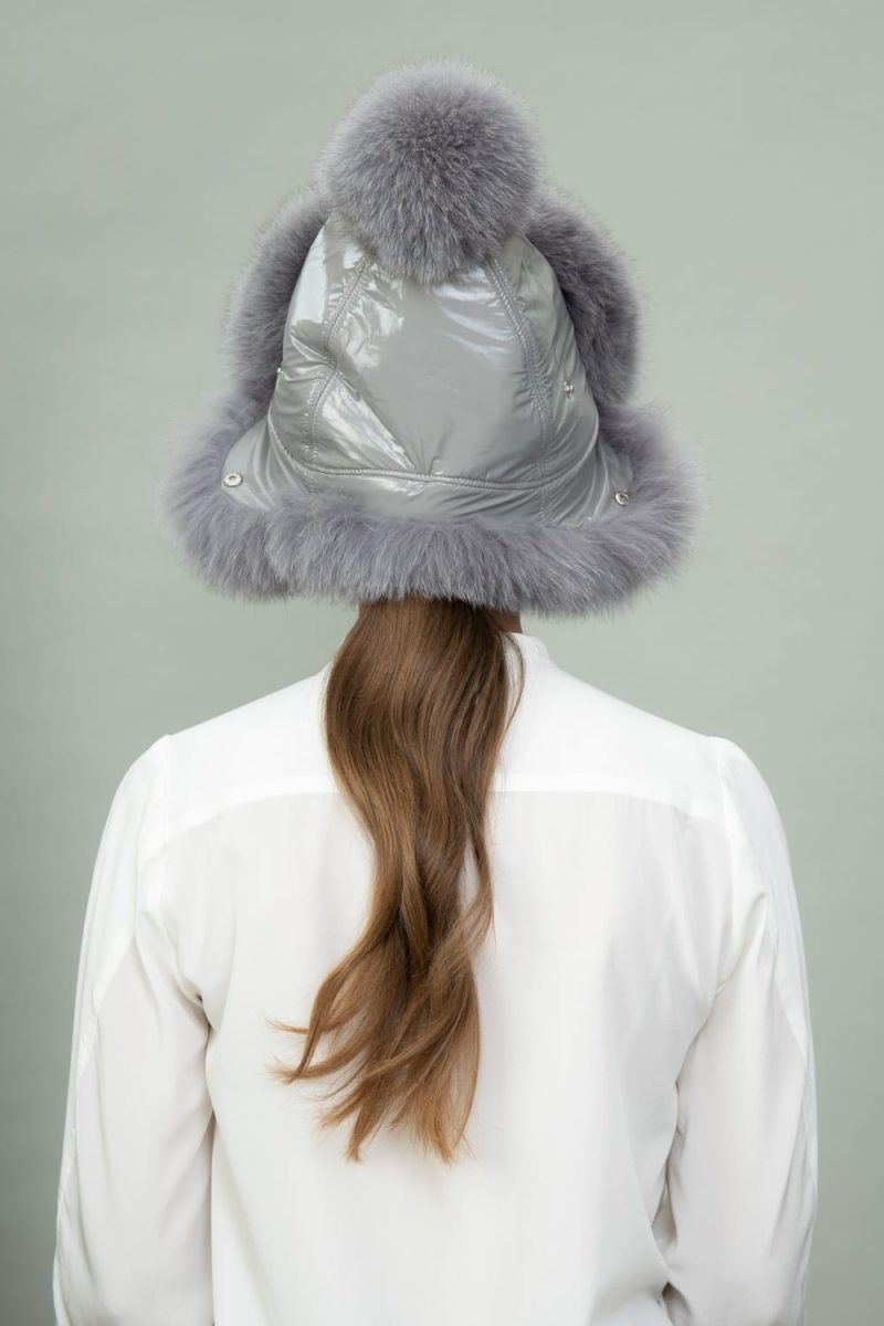 gray fox fur puffy hat