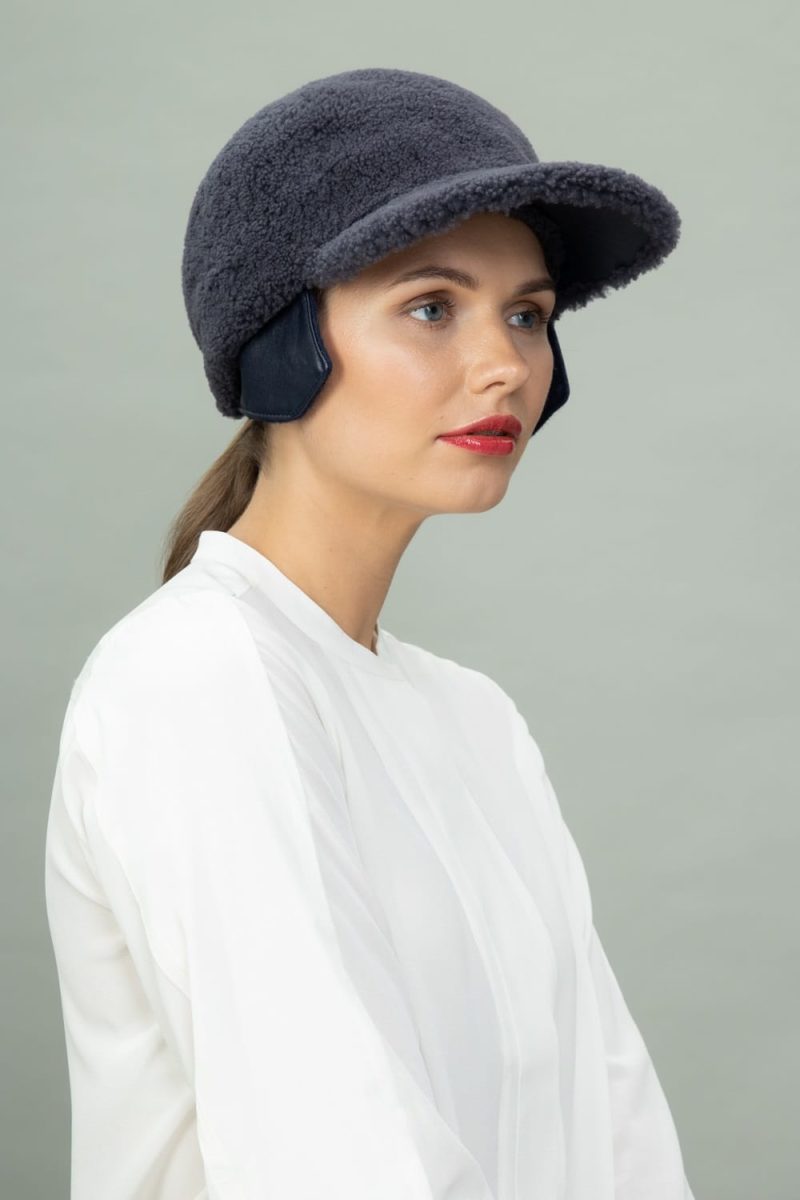 dark gray sheepskin snap hat for men and women