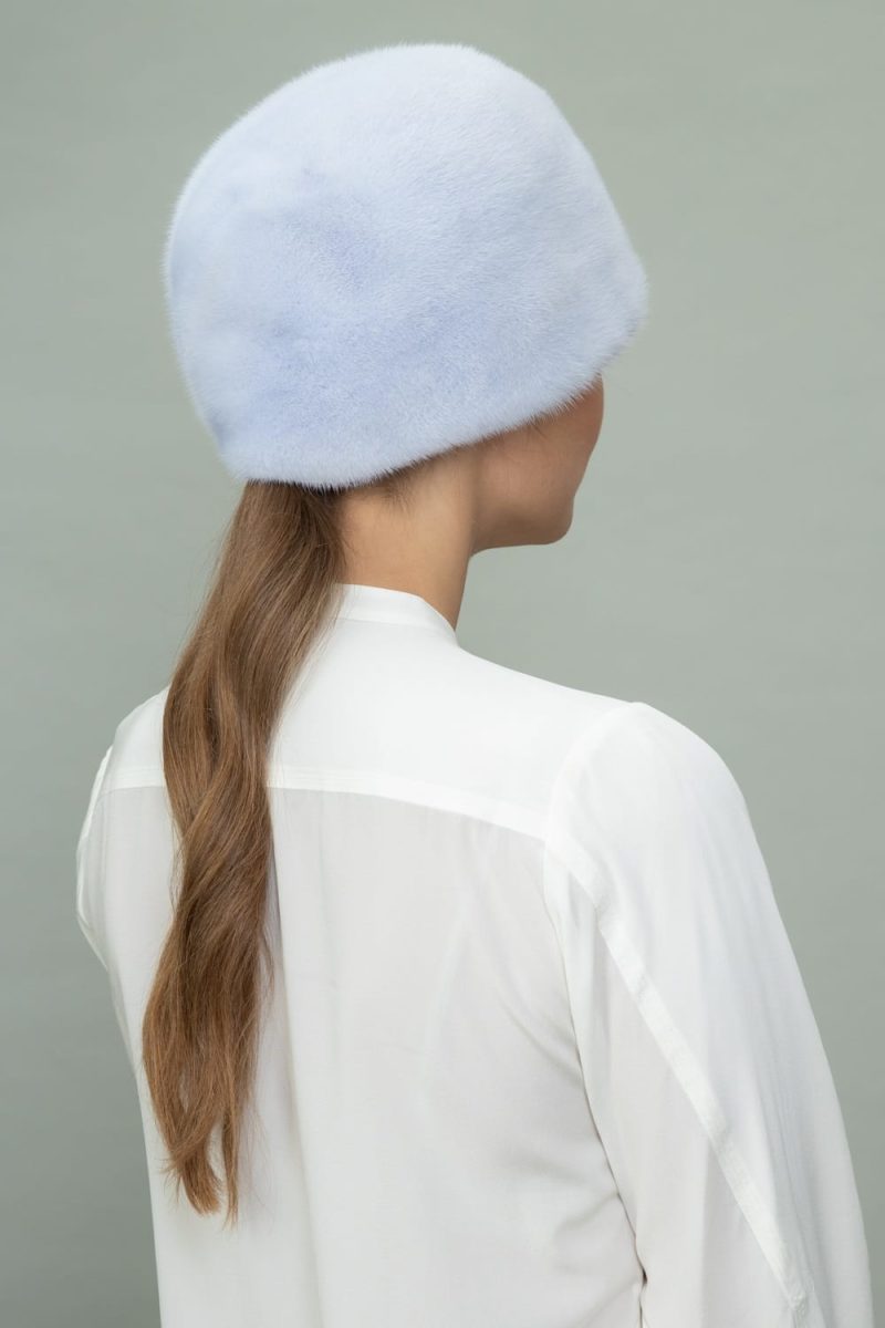 light blue mink fur hat in round style
