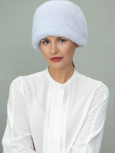 light blue mink fur hat in round style