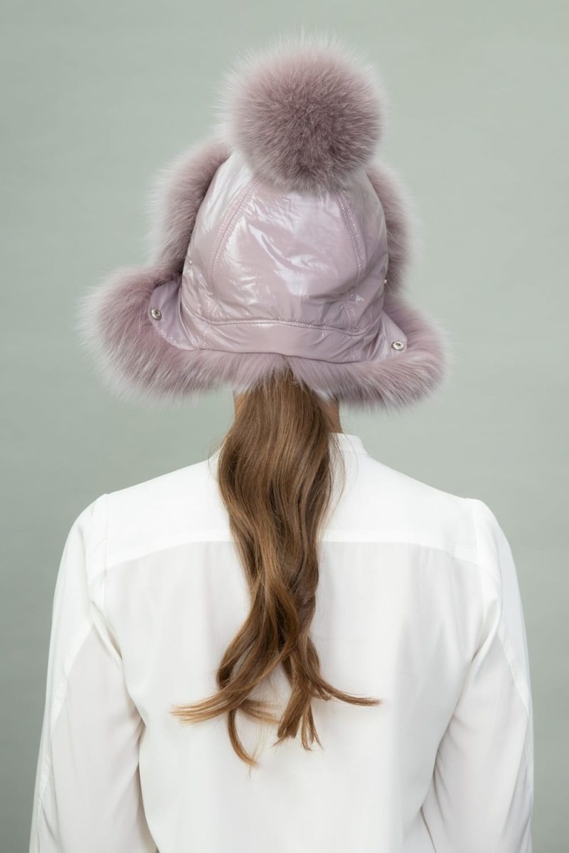 purple fox fur puffy hat
