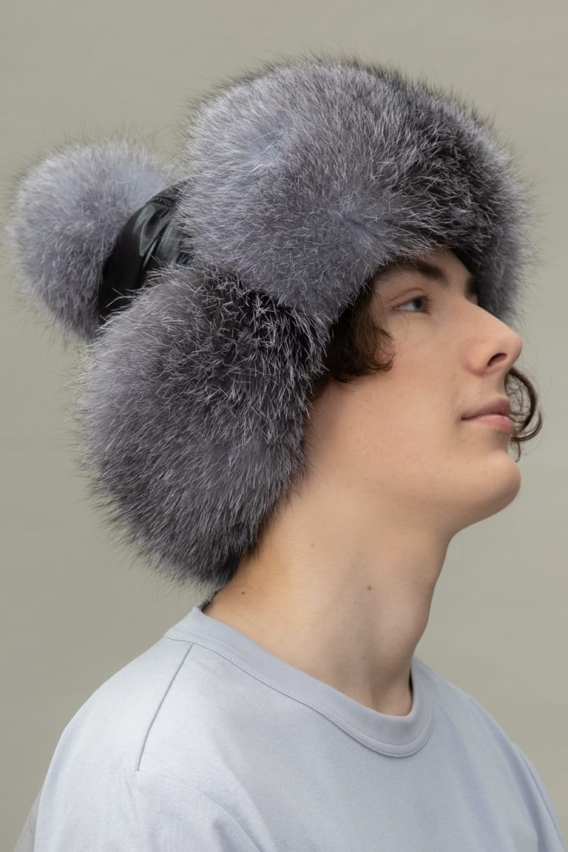 silver fox fur puffy hat