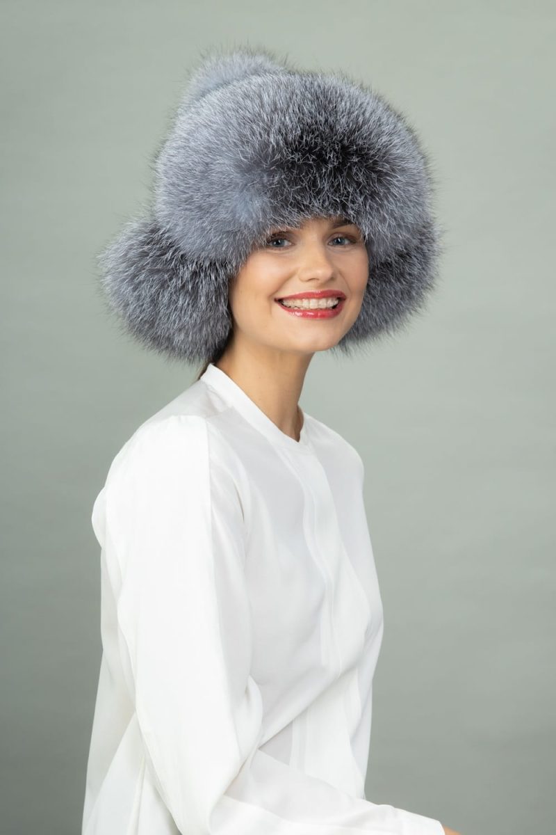 silver fox fur puffy hat