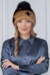 Multicolor Mink Fur Hat Fox Fur Pom-Pom