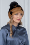 Multicolor Mink Fur Hat Fox Fur Pom-Pom