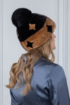 Multicolor Mink Fur Hat Fox Fur Pom-Pom