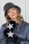 Ornamented Dark Blue Merino & Mink Mittens for Women
