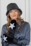 Ornamented Dark Blue Merino & Mink Mittens for Women