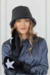 Ornamented Dark Blue Merino & Mink Mittens for Women