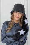 Ornamented Dark Blue Merino & Mink Mittens for Women