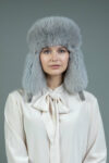 Gray Fox Fur Hat with Ear Flaps