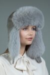 Gray Fox Fur Hat with Ear Flaps