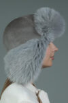 Gray Fox Fur Hat with Ear Flaps