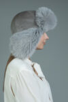 Gray Fox Fur Hat with Ear Flaps